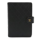 CHANEL シャネル ビコローレ ココマーク アジェンダMM 手帳カバー 6穴式 システム手帳 キャビアスキン レザー ブラック 黒 ゴールド金具 【中古】