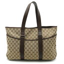 【バッグ】GUCCI グッチ GGキャンバス トートバッグ ショルダーバッグ ショルダートート 肩掛け レザー カーキベージュ ダークブラウン 茶 153238 【中古】