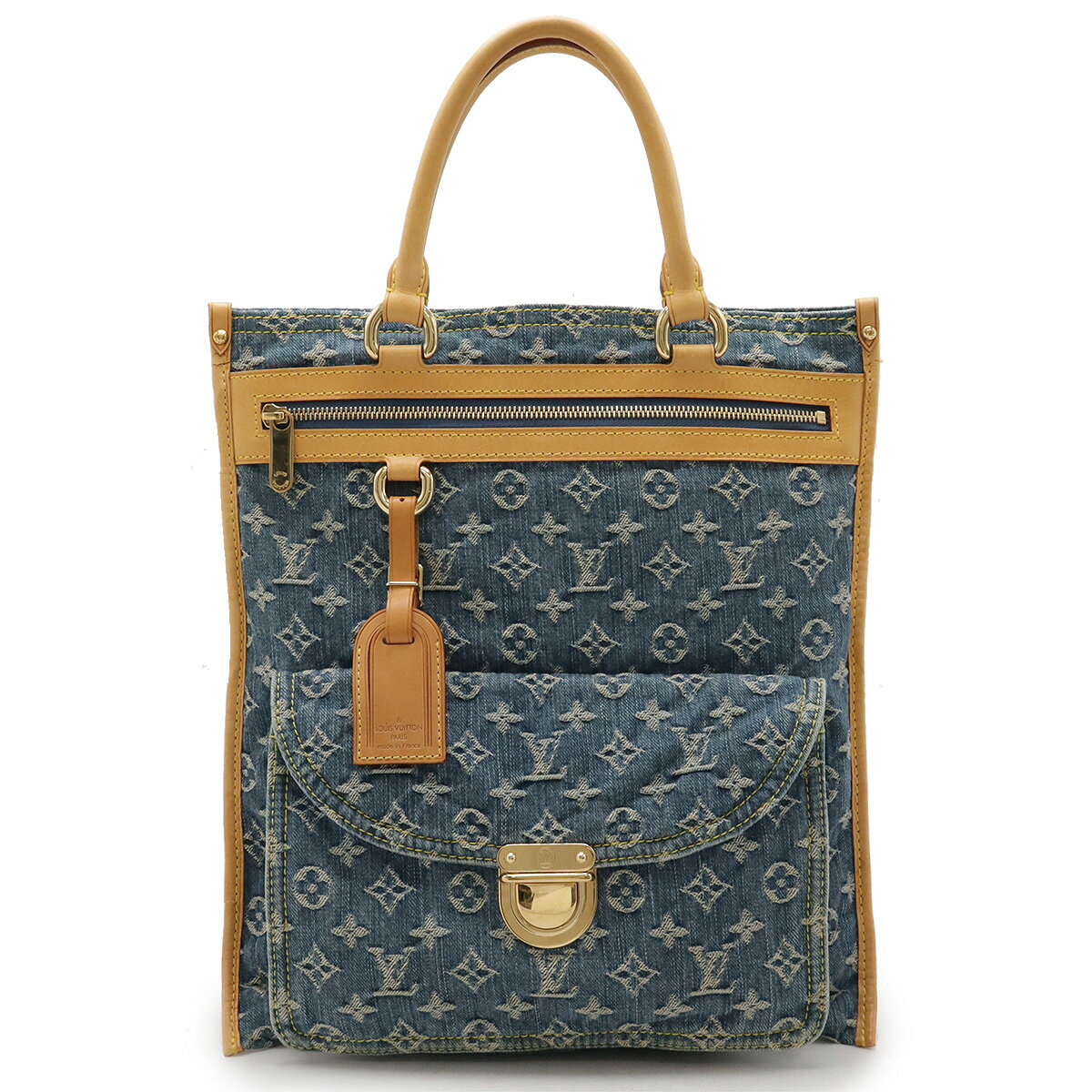 樂天商城 - LOUIS VUITTON ルイ ヴィトン モノグラムデニム フラットショッパー トートバッグ ハンドバッグ マチなし 青 ブルー M95018 【中古】
