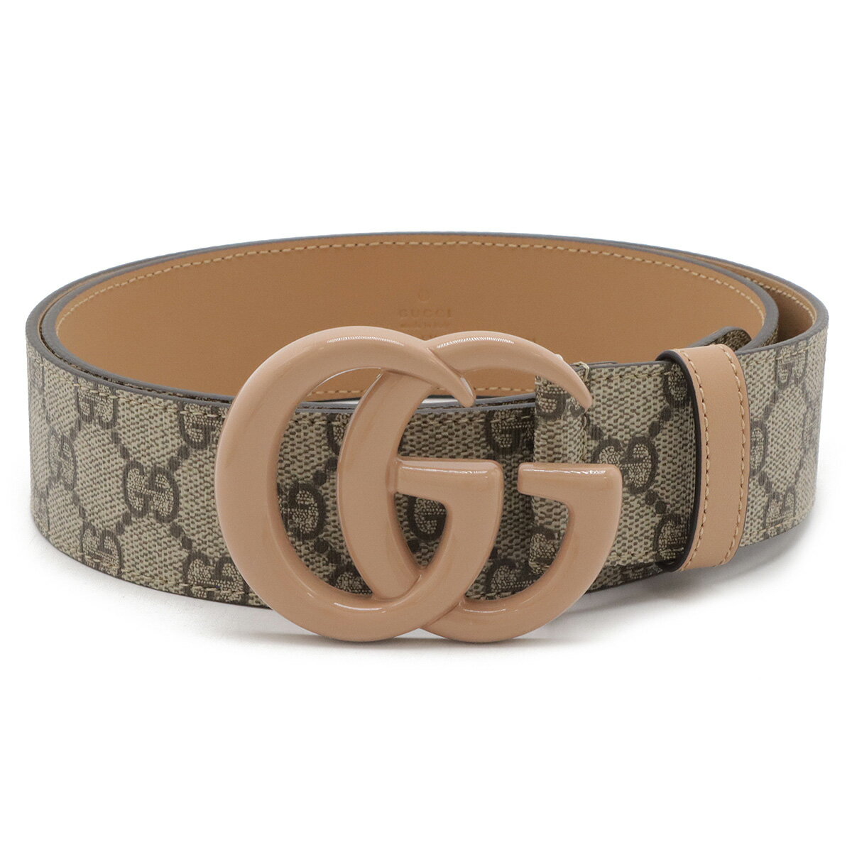 GUCCI グッチ GGマーモント GGスプリーム ダブルG バックル ベルト PVC レザー ベージュ ピンクベージュ #95 400593 【中古】