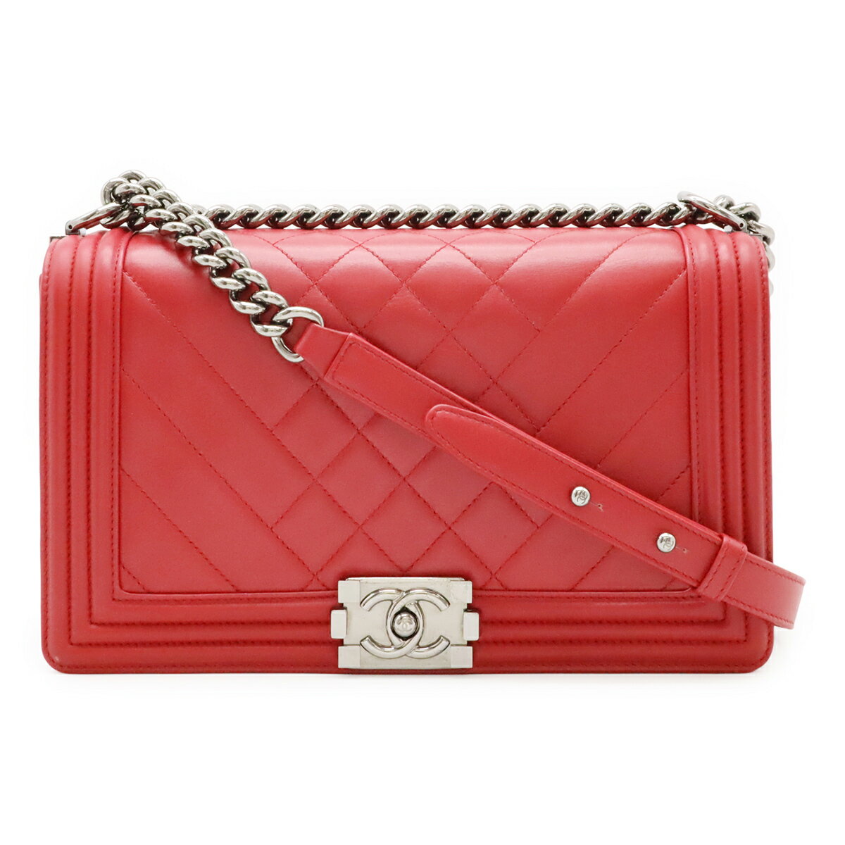 Rakuten - CHANEL シャネル ボーイシャネル マトラッセ ココマーク チェーンショルダー ショルダーバッグ ラムスキン フューシャ ピンク 【中古】