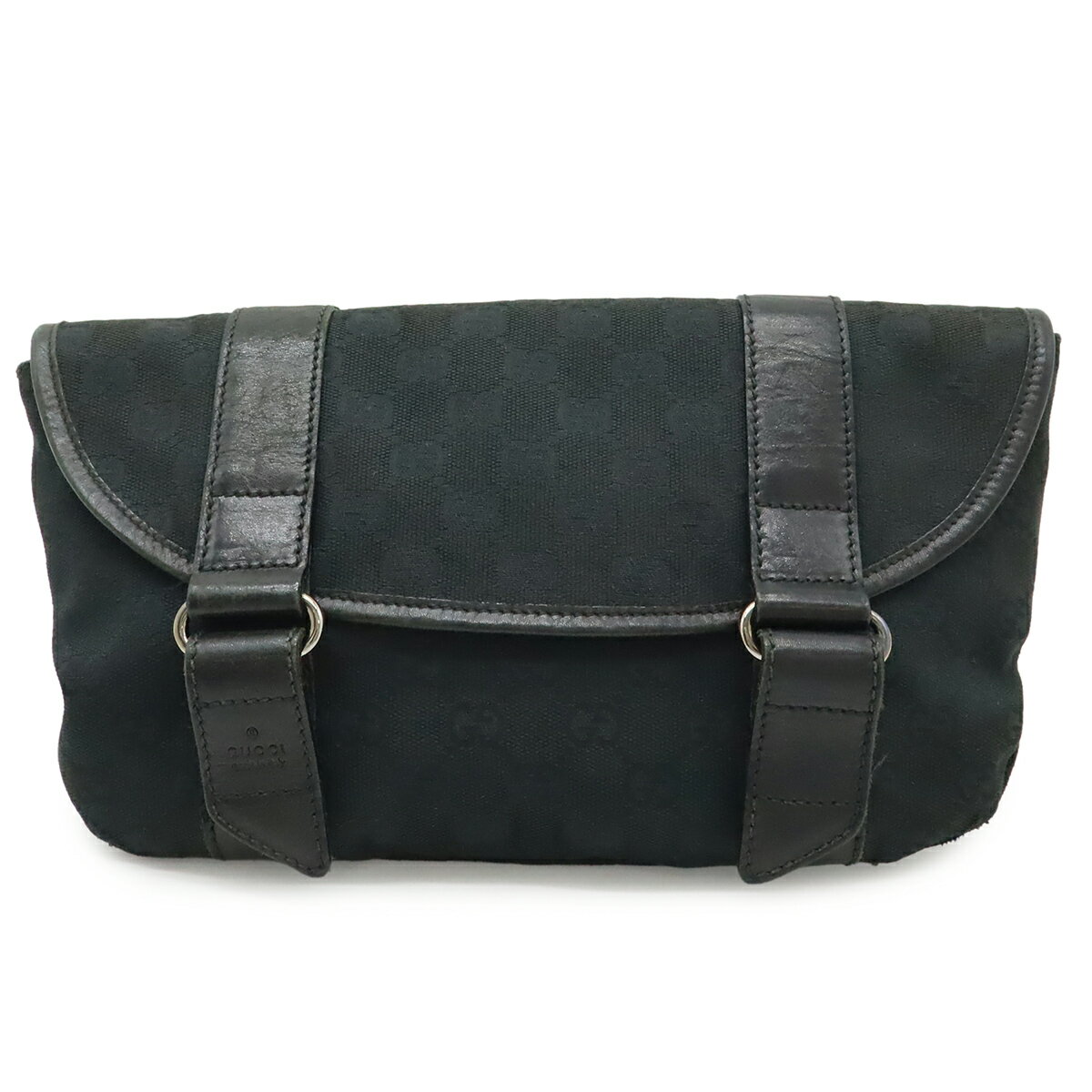 GUCCI グッチ GGキャンバス ボディバッグ ウエストバッグ ウエストポーチ レザー ブラック 黒 シルバー金具 145851 【中古】