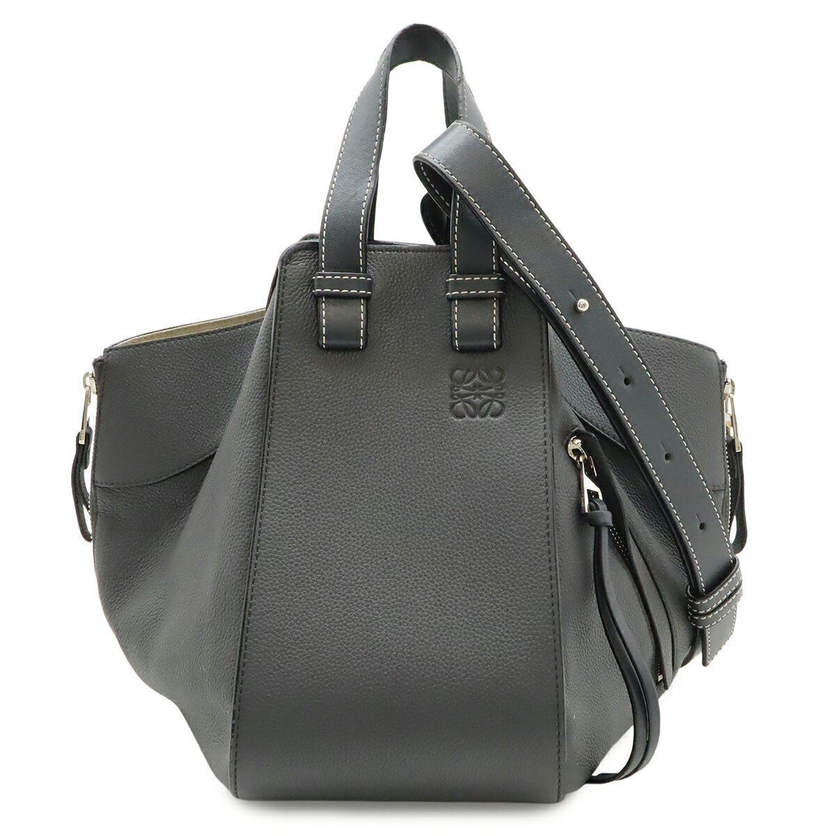 Rakuten - LOEWE ロエベ ハンモックバッグ スモール ドローストリングバッグ ハンドバッグ ショルダーバッグ レザー ブラック 黒 シルバー金具 387.30.S35 【中古】