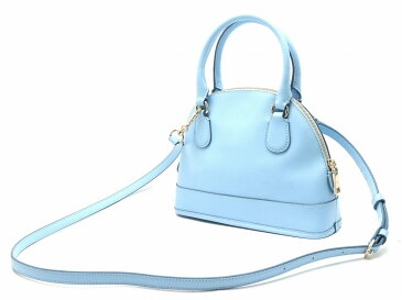 【バッグ】COACH コーチ ラグジュアリー クロスグレーン レザー ミニ コーラ ドームド サッチェル 2WAY ハンドバッグ ショルダーバッグ 斜め掛け ライトブルー 水色 F34090 【中古】【s】