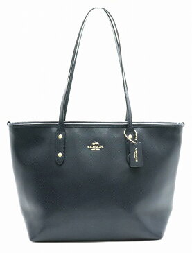 【バッグ】COACH コーチ ラグジュアリー クロスグレーン レザー シティー ジップ トップ トートバッグ ショルダートート ネイビー 紺 F36875 【中古】【s】