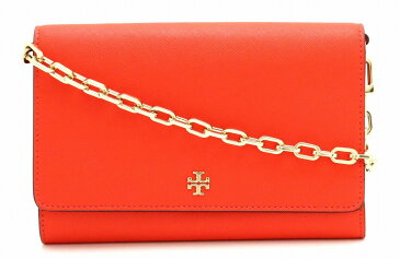 【バッグ】TORY BURCH トリー バーチ トリーバーチ チェーンウォレット ショルダーバッグ 斜め掛け 2WAY クラッチバッグ レザー レッドオレンジ ゴールド金具 【中古】【s】