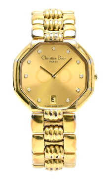 【ウォッチ】Christian Dior クリスチャン ディオール デポーズ ゴールド文字盤 GP メンズ クォーツ 腕時計 45.154 【中古】【u】