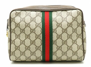 【バッグ】GUCCI グッチ オールドグッチ GGプラス シェリーライン クラッチバッグ セカンドバッグ PVC レザー カーキベージュ グリーン レッド 010・378 【中古】