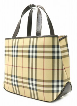 【バッグ】BURBERRY バーバリー トートバッグ ハンドバッグ チェック柄 PVC レザー ベージュ レッド 赤 ブラック 黒 【中古】