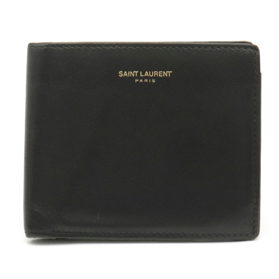 SAINT LAURENT PARIS サン ローラン パリ YSL イブサンローラン クラシック 2つ折札入れ 二つ折り札入れ レザー ブラック 黒 396307 【中古】