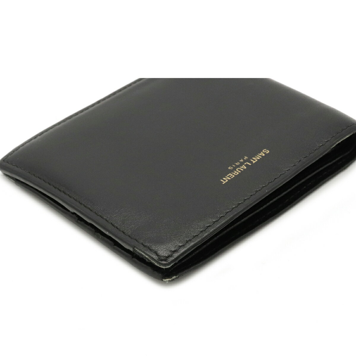 SAINT LAURENT PARIS サン ローラン パリ YSL イブサンローラン クラシック 2つ折札入れ 二つ折り札入れ レザー ブラック 黒 396307 【中古】