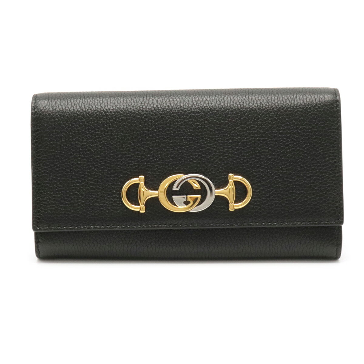 【新品未使用品】【財布】GUCCI グッチ ズゥミ レザー コンチネンタルウォレット 2つ折長財布 二つ折り長財布 ブラック 黒 ゴールド金具 シルバー金具 573612