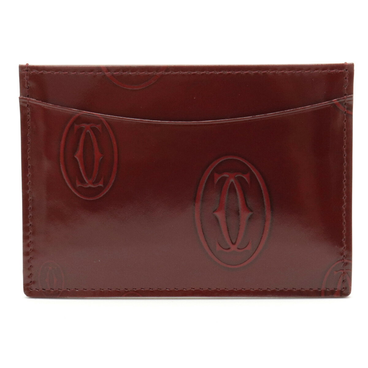 Cartier カルティエ ハッピーバースデー ハッピーバースディ カードケース 名刺入れ パスケース エナメルカーフ ボルドー 赤 L3000781 【中古】