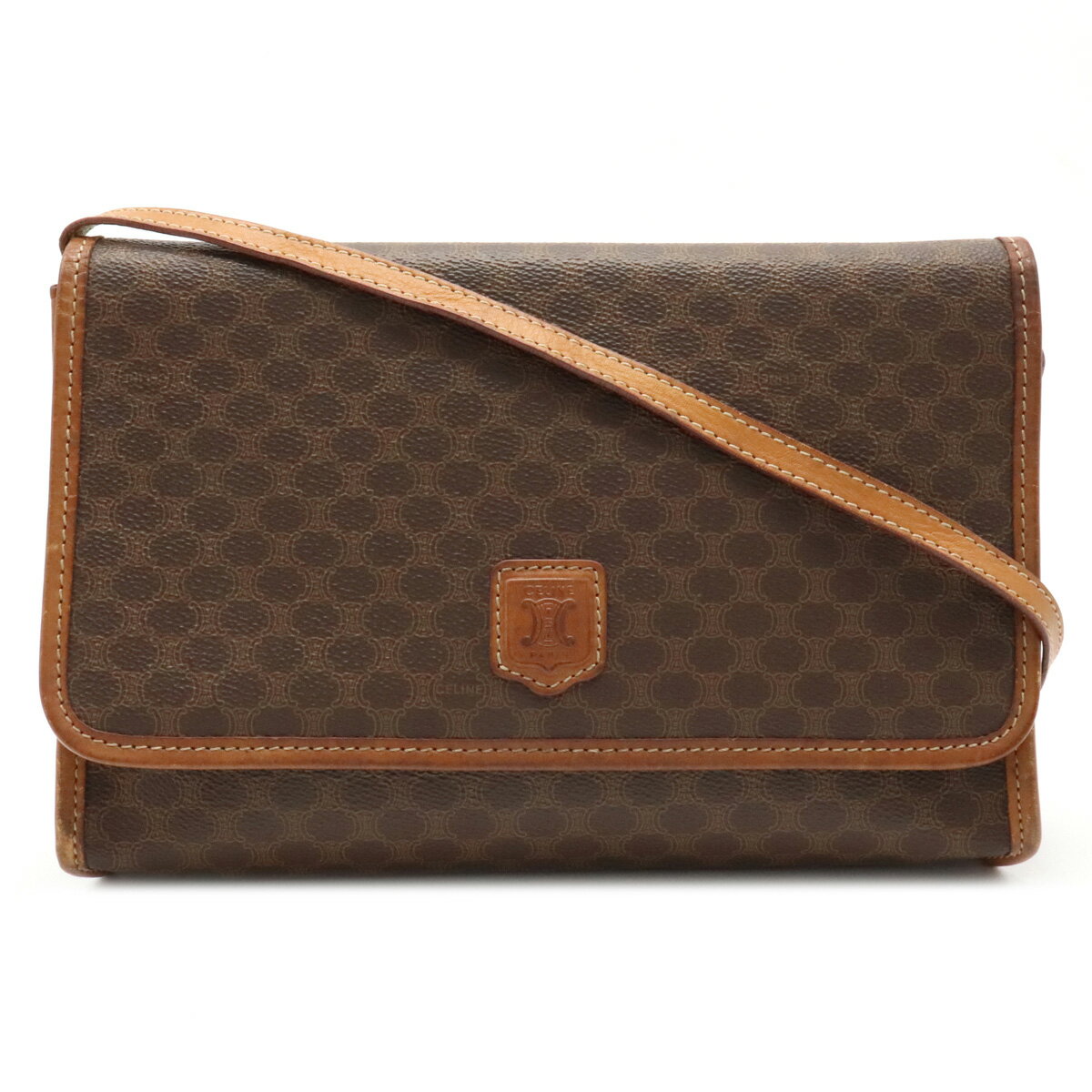 【バッグ】CELINE セリーヌ マカダム柄 ショルダーバッグ 斜め掛け 2WAY クラッチバッグ PVC レザー ダークブラウン 茶 ブラウン 【中古】