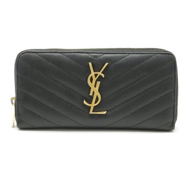 【財布】SAINT LAURENT PARIS サン ローラン パリ イブサンローラン YSL モノグラム ラウンドファスナー長財布 レザー ブラック ゴールド金具 358094 【中古】