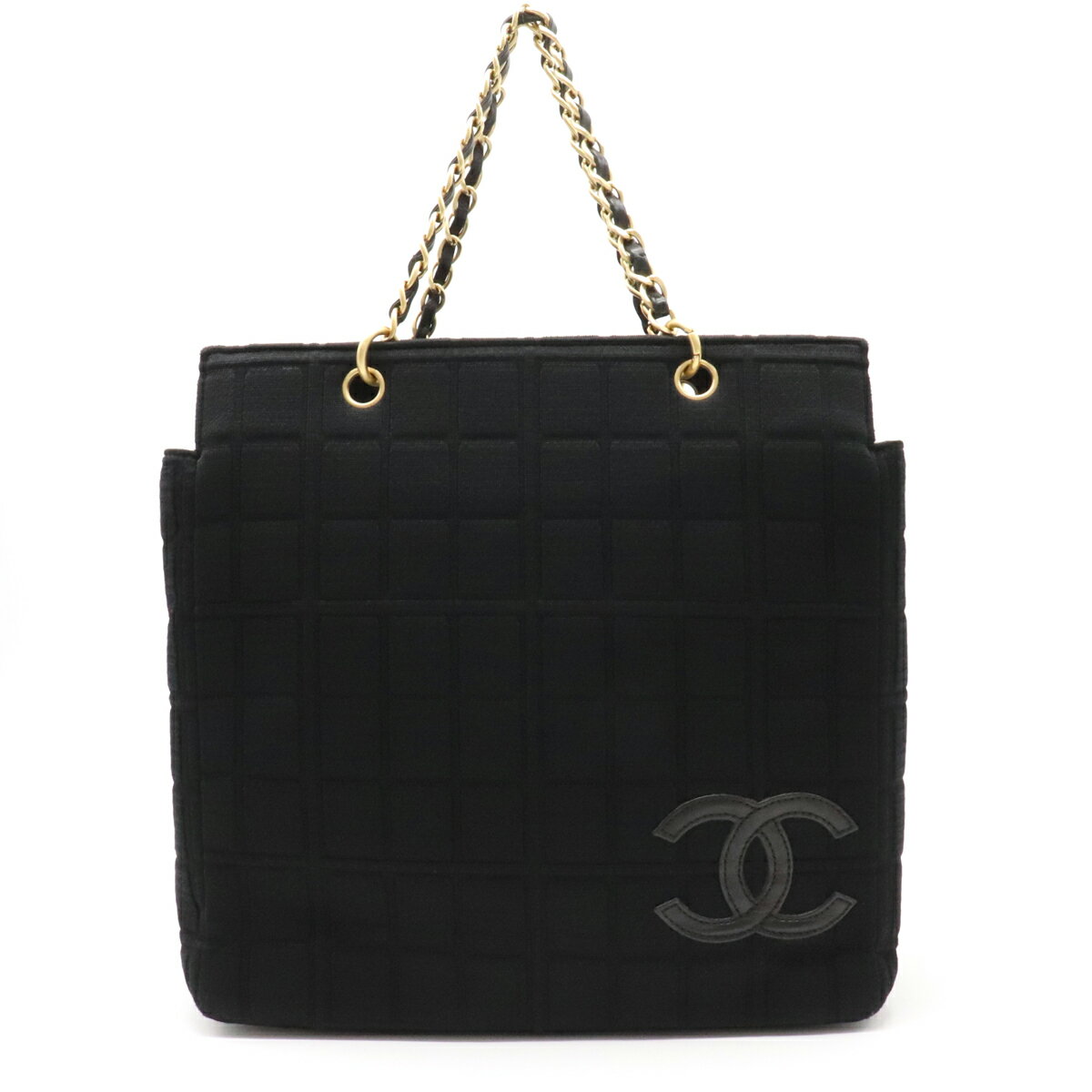 【先着順！最大5万円OFFクーポン！】【バッグ】CHANEL シャネル チョコバー チェーンショルダー トートバッグ ココマーク コットン レザー ブラック 黒 ゴールド金具 【中古】