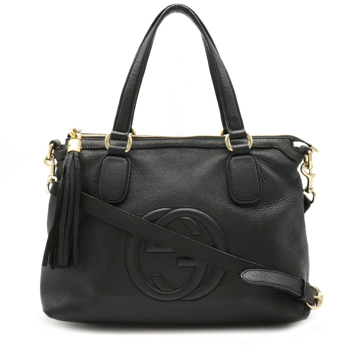 【バッグ】GUCCI グッチ ソーホー インターロッキングG ハンドバッグ 2WAY ショルダーバッグ タッセル フリンジ レザー ブラック 黒 308362 【中古】