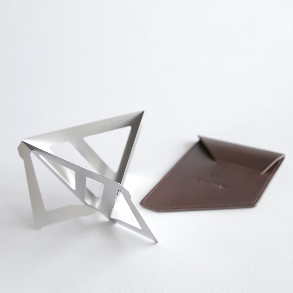 MUNIEQ / Tetra Drip 02SL(02S+LeatherCase)【メール便可】【テトラドリップ/ミュニーク/ステンレス/コーヒードリッパー/携帯用/アウトドア/ハンドドリップ/レザーケース】[113560