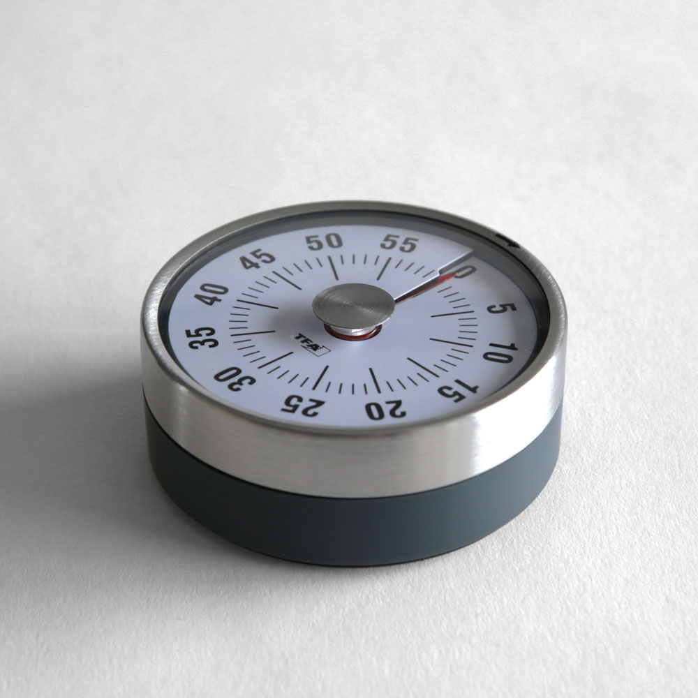 TFA DOSTMANN ティーエフエー ドストマン / Analogue kitchen timer PUCK 38.1028 (Gray)｜アナログキッチンタイマー ステンレススチール TFAデザイン グレー おしゃれ シンプル キッチン用品｜117758