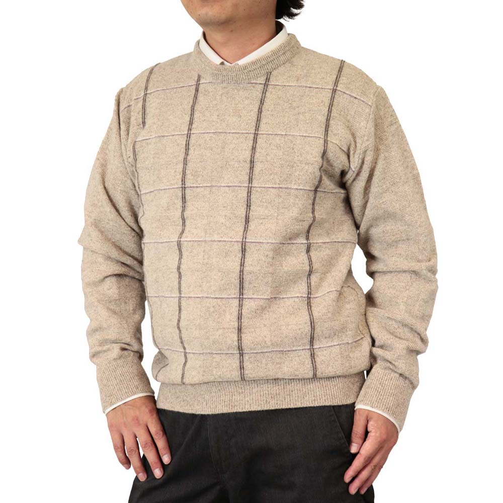 ◆SALEさらにクーポンで20%OFF◆ セーター 丸首(クルーネック) カシミヤ入りウール混 日本製 落ち着いた色合いの格子柄 10ゲージ 紳士/メンズ/シニア/国産【送料無料】 (1952) bm-nit-10000585 ビーエムクラブ サンプル画像2