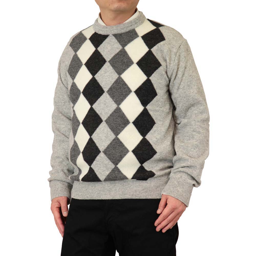 【Sサイズのみ】◆SALEさらにクーポンで20%OFF◆ セーター 丸首(クルーネック) カシミヤ入りウール混 日本製 定番ダイヤ柄ニット 10ゲージ 紳士/メンズ/シニア/国産【送料無料】 (1956) bm-nit-10000581 ビーエムクラブ サンプル画像2