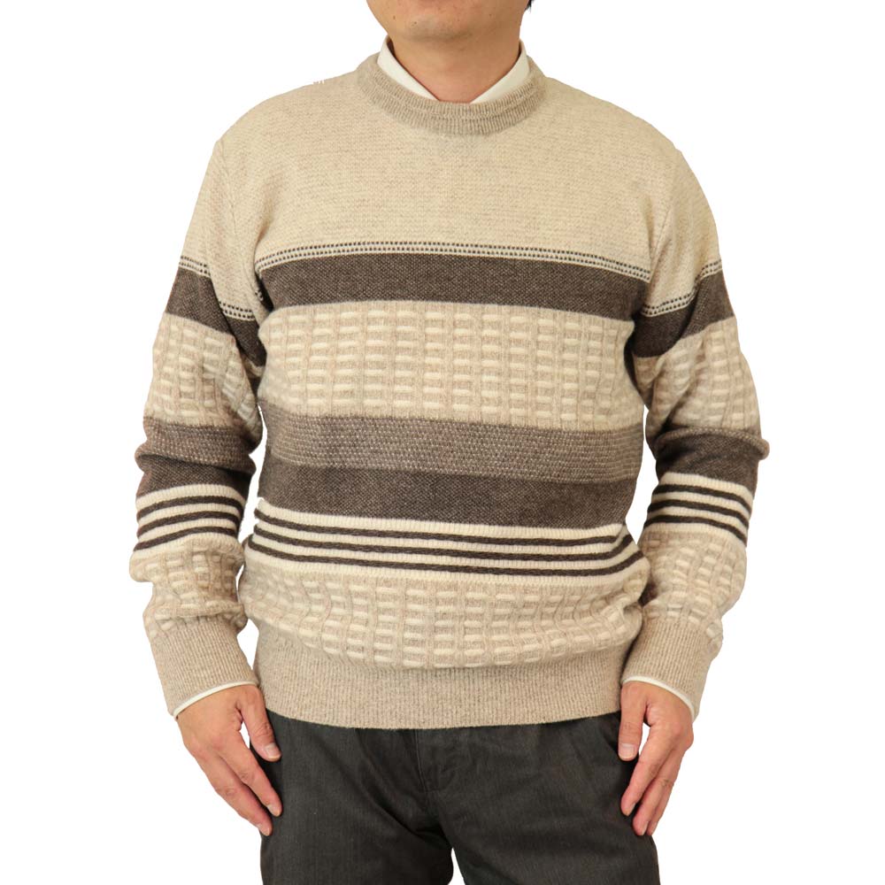 ◆クーポンで20%OFF◆ セーター 丸首(クルーネック) カシミヤ入りウール混 日本製 表情豊かな総柄ニット 10ゲージ 紳士/メンズ/シニア/国産【送料無料】 (2060) bm-nit-10000606 ビーエムクラブ サンプル画像2
