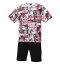 大きいサイズ メンズ SHOCK NINE 総柄 半袖 Tシャツ + ミニ 裏毛 ハーフパンツ レッド × ブラック 1258-0292-1 3L 4L 5L 6L