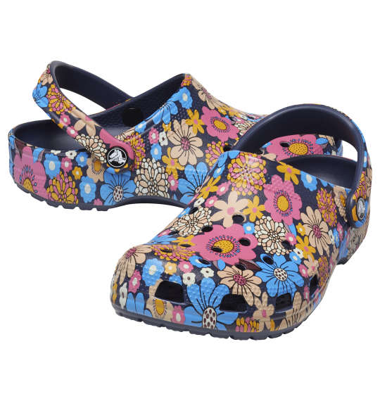 大きいサイズ メンズ crocs サンダル CLASSIC RETRO FLORAL CLOG ネイビー × マルチ 1240-3360-1 M12 M13