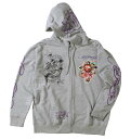 大きいサイズ メンズ Ed Hardy 裏毛刺繍 プリント フルジップ パーカー ミックスグレー 1278-3336-1 3L 4L 5L 6L