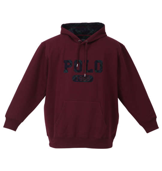 大きいサイズ メンズ POLO BCS 裏起毛チェックロゴ プル パーカー エンジ 1278-3657-3 3L 4L 5L 6L 8L