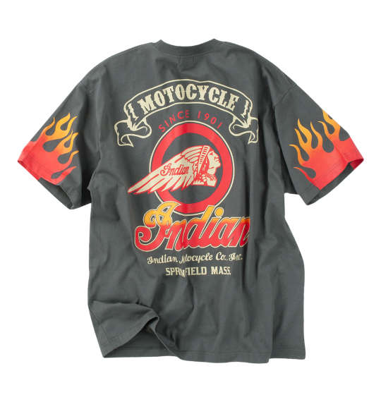 大きいサイズ メンズ INDIAN MOTOCYCLE 天竺プリント & 刺繍 半袖 Tシャツ チャコール 1278-4540-1 3L 4L 5L 6L 8L