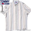 大きいサイズ メンズ TOMMY JEANS トミージーンズ 半袖 ストライプ柄 シャツ USA直輸入 dm0dm21302