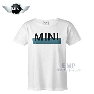 【店内全品300円オフクーポン】BMW MINI 純正 ワードマークTシャツ ホワイト アクア レディース