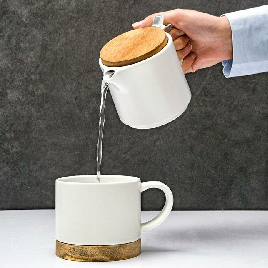 ティーポット【北欧スタイル】木製カバー付き ティーポット コーヒーカップ セット...