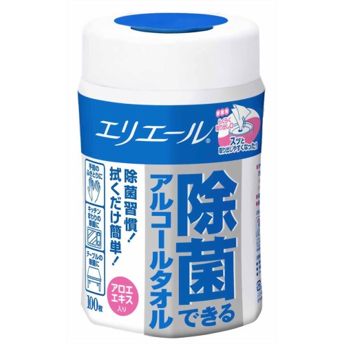 拭くだけで簡単にバイ菌を除去　エリエール 除菌できるアルコールタオル 本体100枚 4902011731118