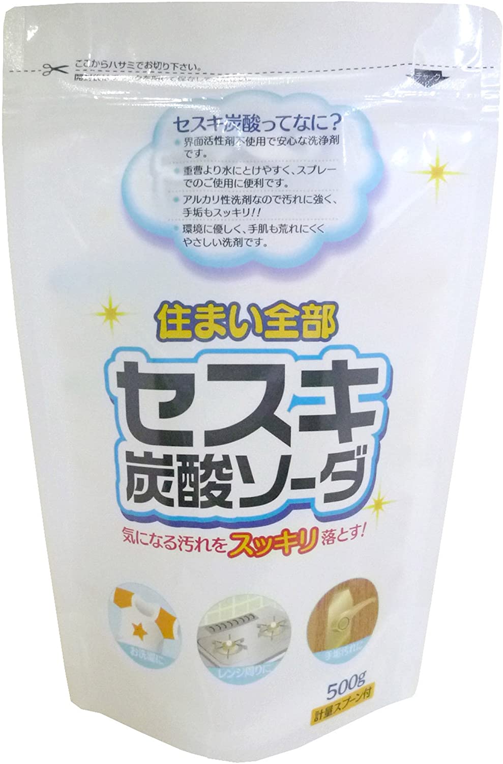 ●界面活性剤不使用の安心な洗浄剤 ●水に溶けやすく、スプレーでの使用に便利 ●アルカリ性洗剤なので汚れに強い！ 〇用途：衣類の洗濯、レンジ周り、ドアノブ、スイッチ類 〇液性：弱アルカリ性 〇成分：セスキ炭酸ソーダ ■広告文責: (株)テラオカビジネス TEL 0467-79-3688 ■メーカー名・お問い合わせ先 ロケット石鹸　0948-43-0756 ■原産国 日本 ■商品区分 洗濯用・住居用洗剤