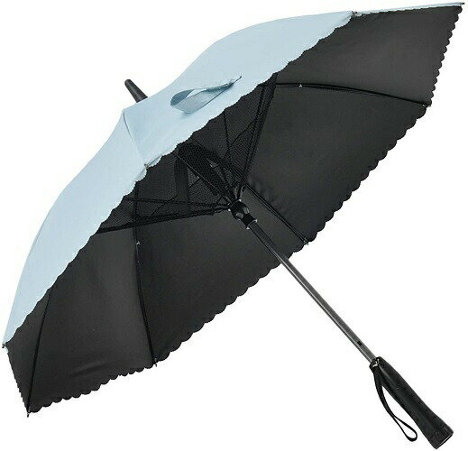 日傘 FAN COOL ファンクール スカラップデザイン サックス 19インチ 扇風機付き日傘 完全遮光 UVカット 99.9%以上