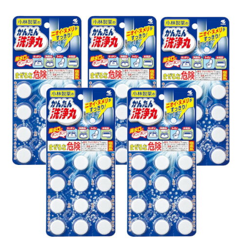 【5個セット】小林製薬のかんたん洗浄丸 キッチン・洗面台・トイレ・お風呂の排水口のパイプ洗浄 レギュラー 12錠×5【ネコポス】