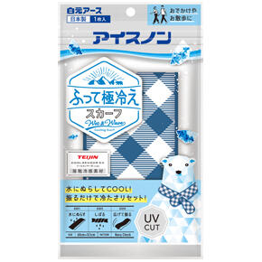 白元アース アイスノン ふって極冷えスカーフ ネイビーチェック 【ネコポス】 夏 首元用 紫外線 UVCUT お出かけ お散歩 接触冷感 日焼け