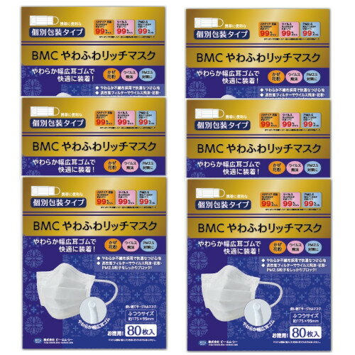 やわらかな幅広耳ゴムで快適に装着！ 持ち運びに便利な個包装タイプ 素材 フィルター：ポリプロピレン不織布 耳ヒモ：ポリエステル・ポリウレタン ノーズフィッター：ポリエチレン 原産地中国 ■広告文責: (株)テラオカビジネス TEL 0467-79-3688 ■メーカー名・お問い合わせ先 （株）ビー・エム・シー 0120-951-781 ■商品区分 雑貨