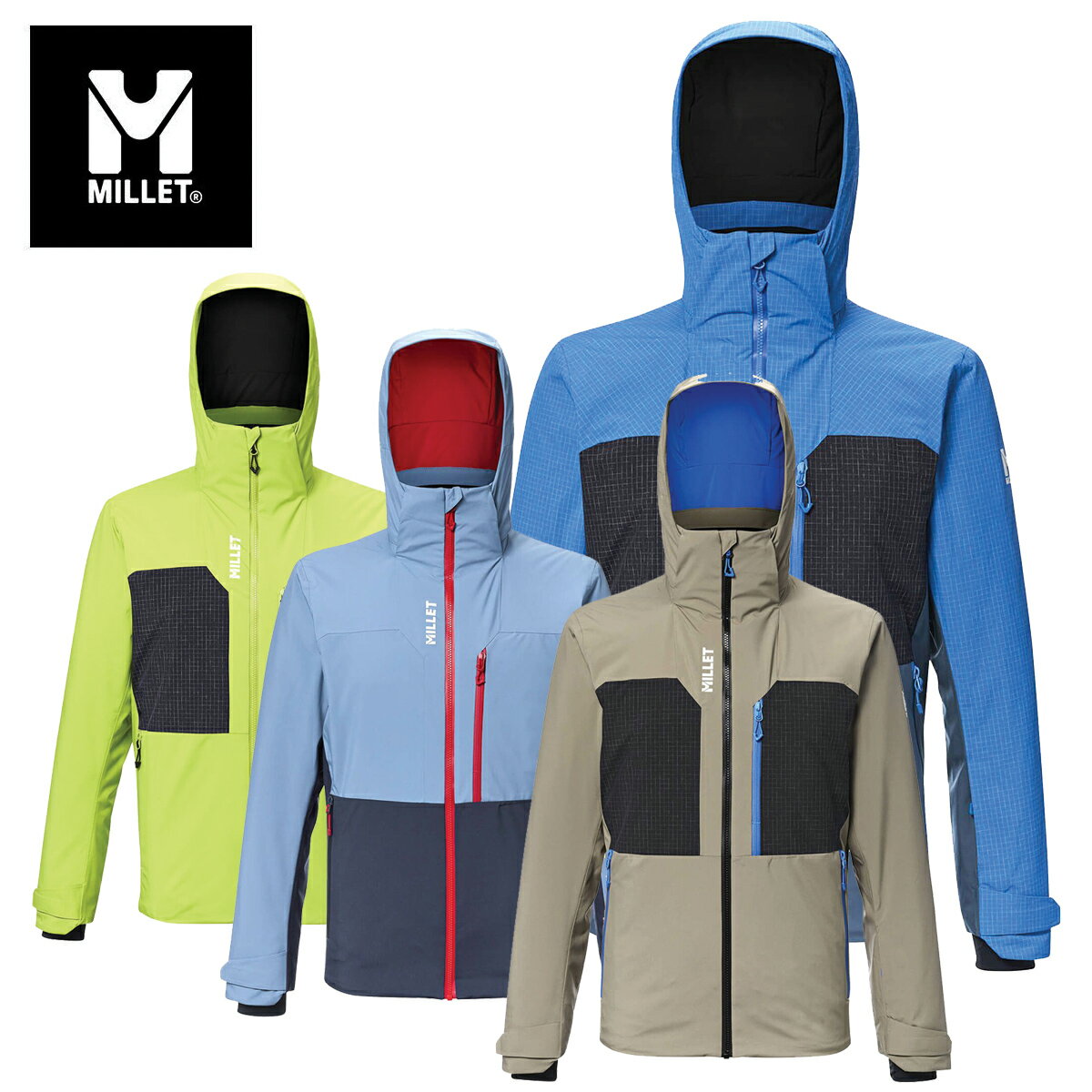 ミレー MILLET スノボウェア ジャケット■MIV10597GRANDS MONTETS PEAK JKT Mグランモンテッツ ピーク ジャケット メンズ耐水圧：20,000mm透湿性：20,000g/m2/24h DWR PFC FREE素材・DRYEDGE 2WAY MAT 2L // RECYCLE PE50% PE50% × DRYEDGE RIPSTOP 2L // NY93% PE7% × REPREVE? RECYCLED PADDING 100G/80G // RECYCLE PE100% 重量・1005g（M）COLOR・N9934DORITE/BLACK・N3177/ICON BLUE/DARKDENIM・N9302/CORONET/BLUE/SAPHIR・N4442/MACAWGREEN/BLACKSIZEEU_XS/JP_SEU_S/JP_MEU_M/JP_LEU_L/JP_XLEU_XL/JP_XXLEU_XXL/JP_3XL・リサイクルポリエステルを戦略的に配置し保温性を確保したゲレンデ用スキージャケット・特徴的なカッティング・取り外し可能なフード・内側の襟は柔らかいフリースで暖かさを提供※メーカー企画書の情報で商品登録を行っております。予告なしに商品名と仕様変更される場合がございます。