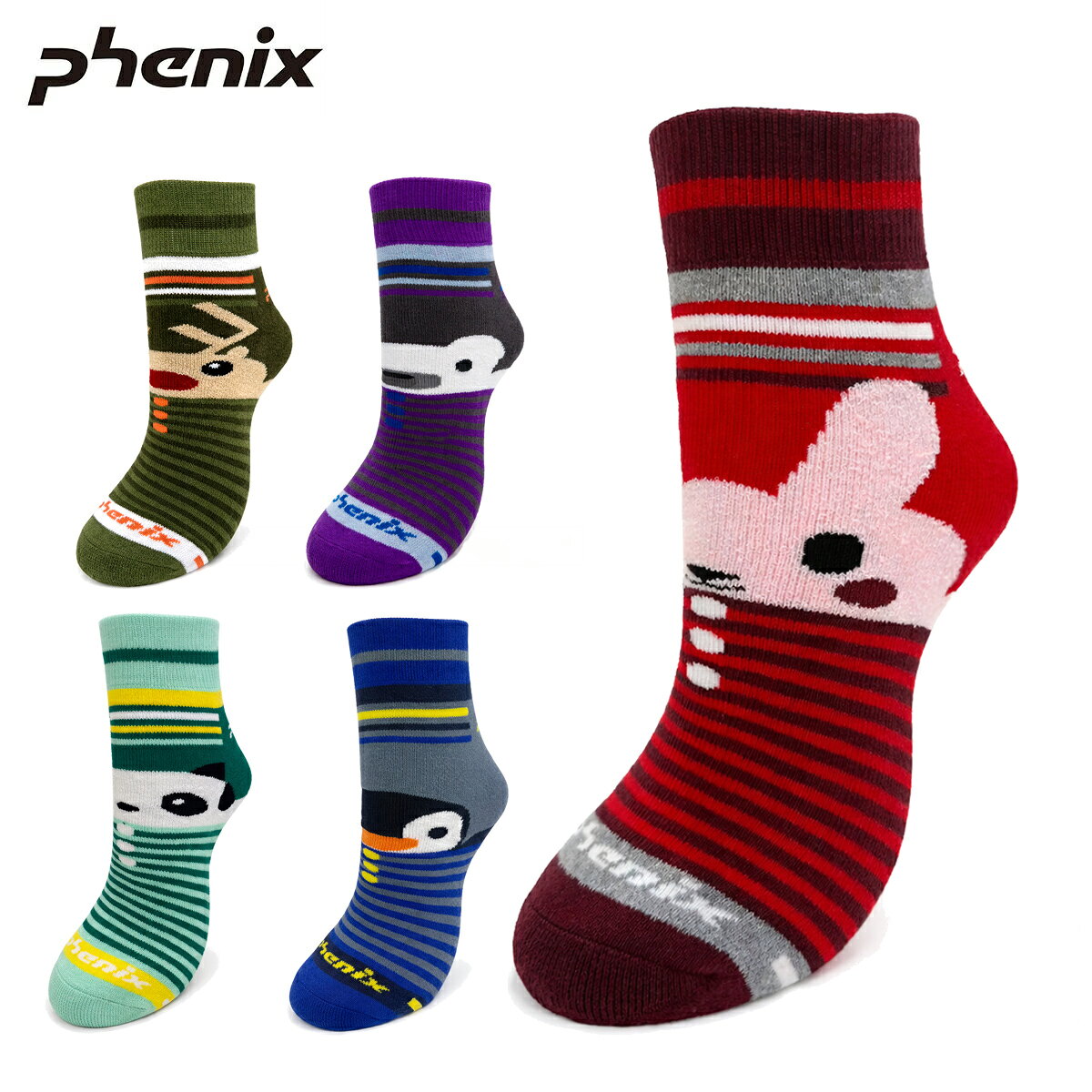 メーカー希望小売価格はメーカーカタログに基づいて掲載しています PHENIX フェニックス スキーソックス■ESB25SO80Character Tube Ski Socksキャラクターチューブスキーソックスカラー■PH1200/RED■PH7200/PURPLE■PH6200/BLUE■PH2900/KHAKI■PH5300/BLUEGREENサイズKF（14～19cm）Fabric・コットン80% ・ポリエステル18% ・ポリウレタン2%・Made in:中国○抗菌防臭加工○滑り止めシリコン付き○名前欄付き※メーカー企画書の情報で商品登録を行っております。予告なしに商品名と仕様変更される場合がございます。