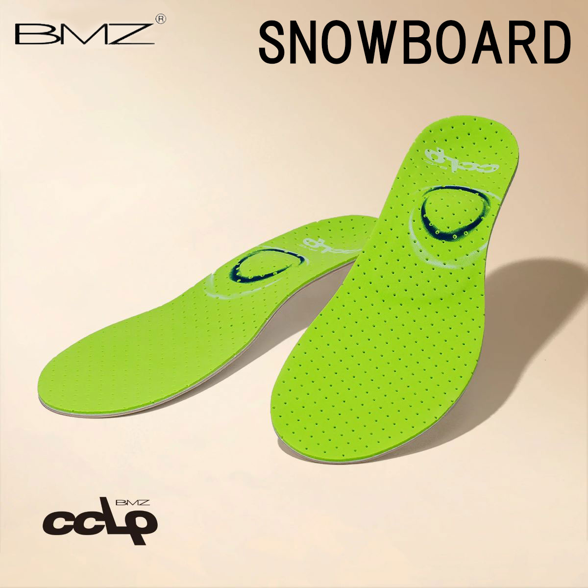 メーカー希望小売価格はメーカーカタログに基づいて掲載しています BMZ インソール■ Cal Power Snowboard　カルパワー スノーボード カラー： ライムグリーン重さ： 約41g（片側のみ）厚さ : 3.3mm素材： 【表面】EVA樹脂足から発生する力(運動)を脚から全身へ大きな力(運動)に変えます。ベーシックモデル。「立方骨」を支えるキュボイドバランス理論をさらに極め、より結果を求めるアスリートのために進化させたものがCCLP理論です。これは、立方骨だけでなく、踵寄りの関節「踵骨前部」を一括して支えることで、スポーツなどの過酷の衝撃でも、理想のアーチが保たれ、継続的に運動ポジションを維持できるサポート理論です。「骨格適確支持」+「1歩目の速さ」に特化しており、多くのスポーツ選手が愛用しています。サイズ：24.0 - 24.5cm / 25.0 - 25.5cm / 26.0 - 26.5 / 27.0 - 28.5cm