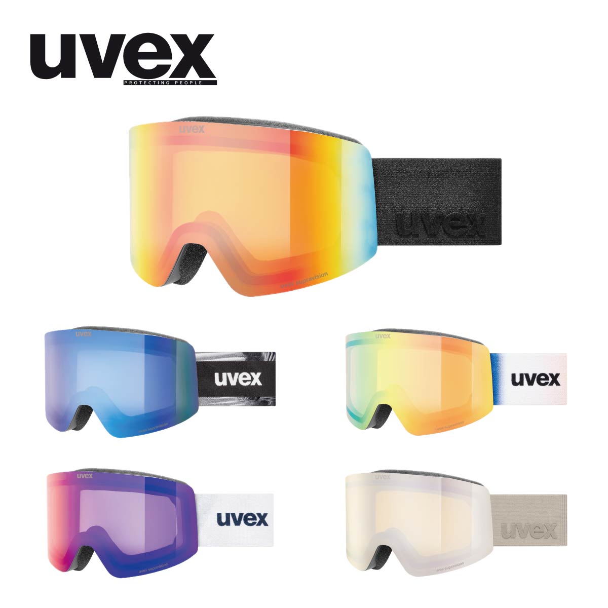 UVEX ウベックス スノボ ゴーグル■uvex provoqe FM / ウベックス プロヴォケ FMカラー：レンズ（可視光線透過率）■ブラックマット/プラチナ：プラチナミラー.イエロー / クリア(S2)(56%)■ブラックマット/レインボー：レインボーミラー.イエロー/クリア(S2)(30%)■ブラックマット/ブルー：ブルーミラー.グリーン/クリア(S2)(35%)■ブラックマット/グリーン：グリーンミラー.イエロー/クリア(S1)(55%)■ブラックマット/ルビー：ルビーミラー.グリーン/クリア(S2)(37%)・ UVA UVB UVC protection up to 400nm・ uvex supravisionテクノロジー・ ダブルレンズ・ シリコンラバーストラップ・ 眼鏡使用可能パウダースノーを楽しもう、楽にターン、楽しいパークアクション、フルミラーの uvex provoqeFM。モダンなスタイル、鮮明な視界、パノラマビュー、最高のUV保護、uvexなら可能です。・supravision・cylindrical lens・UV Protection・over the glasses※メーカー企画書の情報で商品登録を行っております。予告なしに商品名と仕様変更される場合がございます。