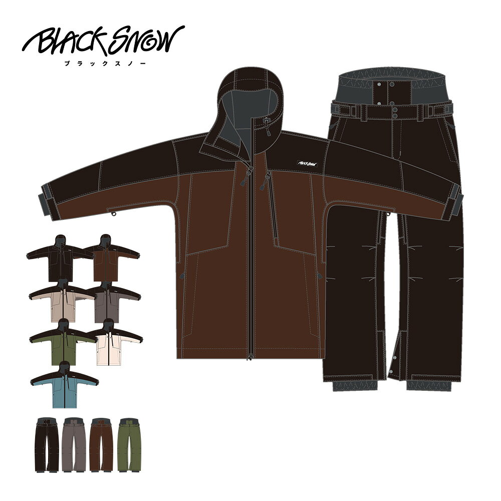 BLACKSNOW（ブラックスノー）のメンズスノーボードウェア上下セット。 耐水20,000mm・防風仕様で、雪・雨・風に強いタフな設計。 無駄を削ぎ落とした“ストリート × 機能性”デザインで、初級者?中級者はもちろん、長く着たい大人の男性にもおすすめの本格モデルです。・動きやすい立体裁断で、グラトリ・フリーランにも対応 ・防寒インナーと組み合わせれば真冬の寒さでも快適 ・落ち着いた雰囲気のシンプルデザインで年代問わず着用可能BLACK SNOW ブラックスノー メンズ スノーボードウェア 上下SET■OT02M×OB02M■素材　ポリエステル■耐水圧20,000mm■透湿性：3,000g■ジャケット・フード調整可(後ろ)・フード絞り可(首元)・袖口調整可・裾調整可・IDカードパスケース・袖口パウダーガード（ハンドゲーター）・パウダーガード(ウエスト)・ベンチレーション・サイドポケット2か所・ファスナー胸ポケット1か所・内ポケット1か所・内ゴーグルポケット1か所■パンツ・ウエスト調整可・パウダーガード(裾)・パウダーガード(ウエスト)・サイドポケット2か所・フラップポケット2か所・サイドスリット・裾上げ(裾後ろ側)・裾パウダーガード調節可・ベルトループ・股下ベンチレーション耐水圧20,000mm、透湿性3,000gの高機能ポリエステル素材を使用。フード、袖口、裾が調整可能で、サイドポケットやファスナー付き胸ポケット、ゴーグルポケット、IDカードケースなど収納力も充実。袖口とウエストのパウダーガードが雪の侵入を防ぎ快適。【For overseas customers / 海外のお客様へ】This product is also referred to as:- Snowboard wear / Ski wear (Jacket & Pants set)- 滑雪服 / 雪衣- 防水外套 / 男款滑雪套装 / 女款滑雪套装These terms are commonly used internationally to describe similar products.