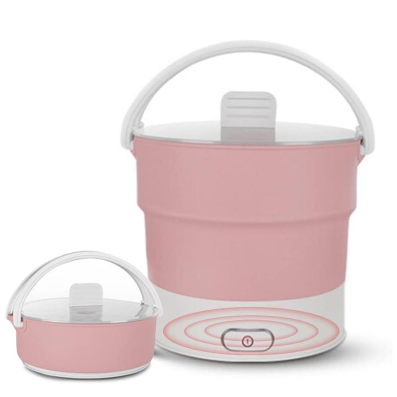 MACOLAUDER 折りたためる電気ケトル 折り畳みケトル 電気ポット 家庭用沸かし器展開サイズ：15.5*15.5*14.2cm　折り畳みサイズ：15.5*15.5*6cm　ネットウェート：600g　グロスウェート：800g　材質：ABS+ベビーグレードシリコン+304ステンレス　カラー：ホワイト/ピンク　セット内容：本体*1、電源アダプター*1、日本語取扱説明書*1、ボックス*1折り畳め式：本体の水を入れる部分がやわらかいシリコン（ベビーグレード）でできているので、使用しない時はコンパクトに折りたたんでおくことができます。1秒くらいで簡単にたためます。重さは約600g（本体のみ）。折りたたむと高さは6cmほどになります快速加熱：2分以内で温度を100℃まで上げるので、お湯とかコーヒーを保温したリ、温めたりし、いつでも温かい飲み物が楽しめます。また、急いでいる時にとても便利です最大容量1L：最大容量はカップ麺約3杯分、コーヒーカップ約5杯分に対応した1Lです。折り畳み式電気ケトルはミルク8回分(1回約120mlとして)の量を持ち運べます電圧切替式（110V～/220V～）：お茶やコーヒーをこれまで以上に素早く簡単に作ることができます。この静音ケトルは電子レンジよりも早く沸騰しますが、電子レンジよりもあん全です。本体底面には電圧切替スイッチを搭載しており、現地の対応電圧に切り替え、海外でもあん全にご使用いただくことが可能です(動かない場合は電圧を切替)