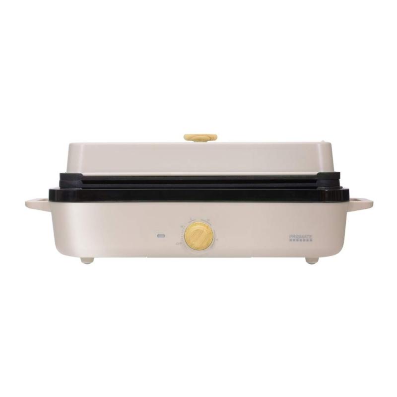 PRISMATE(プリズメイト) スリムホットプレート 3つのプレートと 楽しく使えるレシピブック付 PR-SK035✅毎日の食卓に、スリムなホットプレートで楽しいイエナカライフ家族や友人と食卓を囲むパーティーではもちろん、スリムなホットプレートは毎日の食事にちょうどいいサイズ感。3種のプレートと温度調節でレシピのレパートリーも広がり、イエナカライフを楽しく彩ります。朝ごはんや夜の晩酌等、ちょっとしたときにでも使えます。✅【食卓にちょうどいいサイズ】 スリムな形の本体はテーブルの上でちょうどいいサイズ感。お皿やコップと並べても邪魔にならない大きさです。✅【収納しやすいスリム形状】 3つのプレートがスタッキング可能。スリムな形状なので、収納の際に場所をとりません。収納性の良い形はキッチンの隙間に収まること間違いなし✅【温度調節でき、様々なレシピに対応可能】 WARM～HIの無段階で温度調節可能です。最大190℃とステーキも焼ける火力なので様々なお料理にご活用いただけます。