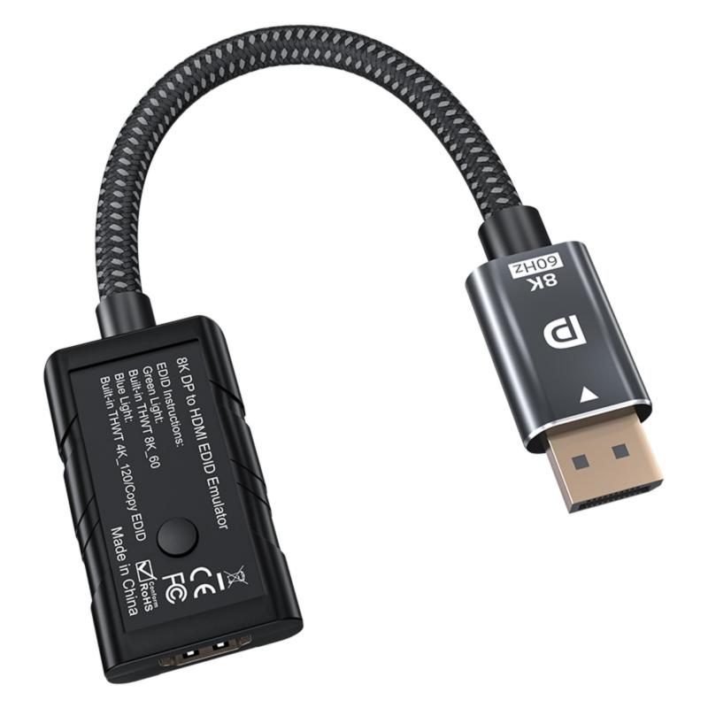 8K 60Hz DisplayPortからHDMIへの変換、EDIDエミュレーター搭載 4K@120Hz DisplayPortからHDMIへのオーディオ・ビデオコンバーター HDR10対応 物理ロック画面機能