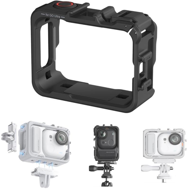 Insta360 GO Ultra 対応 カメラケージ ABS 保護フレーム,マウント コールドシュー付き,サポート水平 垂直撮影 接続可能 三脚 自撮り棒 マイク
