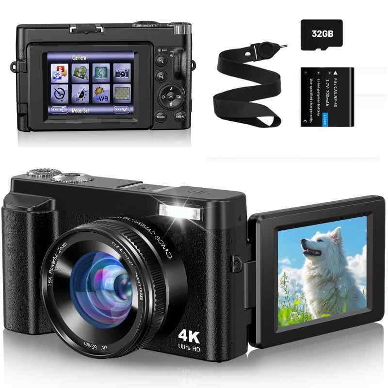 4K デジカメ デジタルカメラ 4800万画素 自撮りカメラ vlog ユーチューバー インスタグラム 用 三脚対応 手ブレ補正 256gメモリーカード対応可能